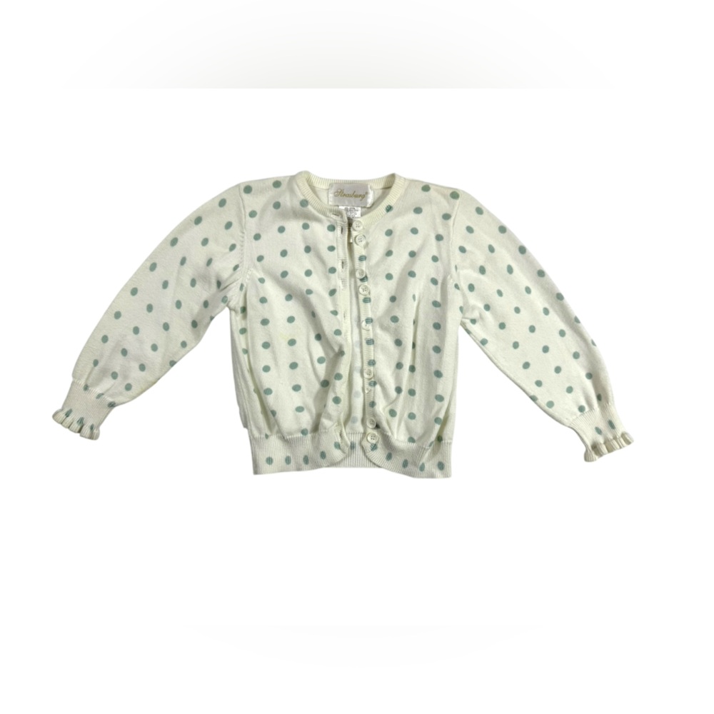 Strasburg Long Sleeve Poka Dot Cardigan in White Size 2Y-3Y Girl‎